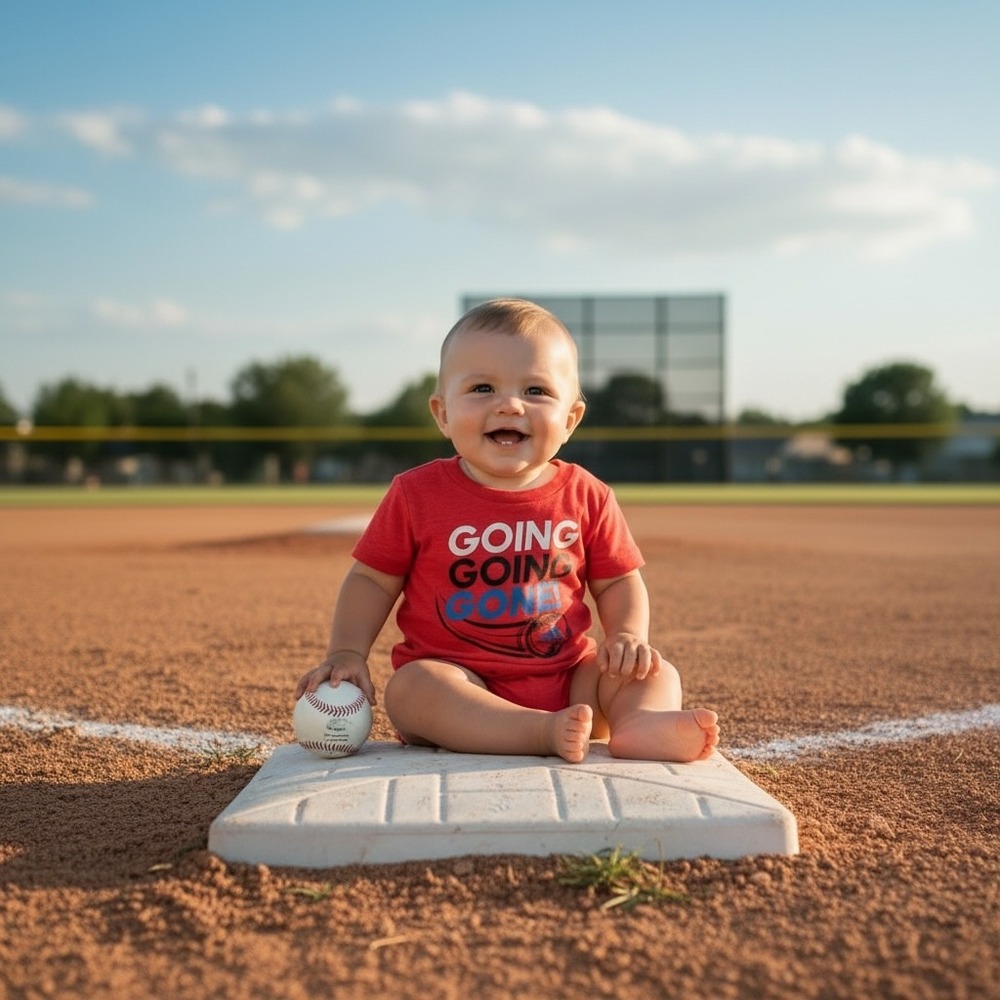 Adidas Baby Boys Red Going Going Gone Baseball Graphic T-Shirt Short Sleeve Tee
